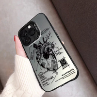 Coque arrière élégante en plastique rigide pour iPhone 11 12 13 14 15 16 17 Pro Max, motif graffiti cœur tendance