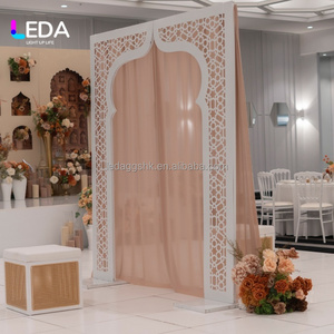 LEDA Hot Selling Indian Style White Metal Arch Carved Wedding <b>Backdrop</b> Wedding Stage Background for Wedding Events Decor - Product Image 2