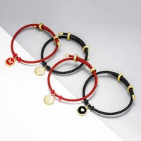 Bracelet en corde tressée rouge vintage avec breloque cœur doré et sceau de cire, cordon porte-bonheur réglable pour adolescents, bijoux de mode