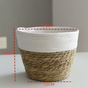 <span class=keywords><strong>Maceta</strong></span> Artesanal de Alta Calidad, Contenedor de Cultivo Impermeable de Dos Colores, Cesta Redonda de Mimbre para Plantas - Product Image 3