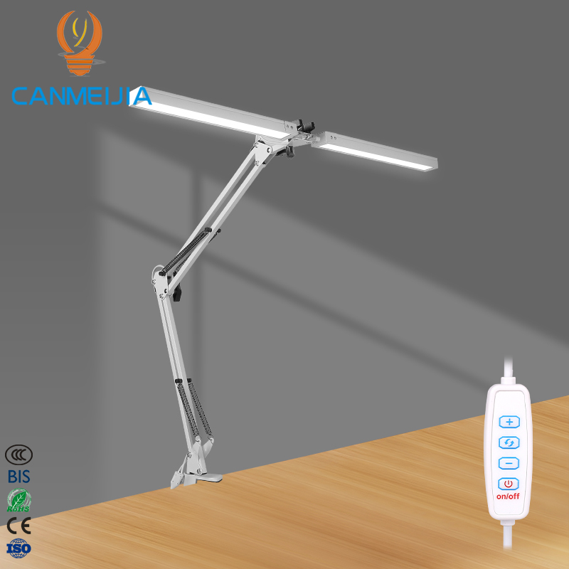 CANMEIJIA Two Headed Lamp Foldable Mechanical Arm Design 38cm Black USB Clip on Work Computer Desk Lamp/Book Lights/Table Lights