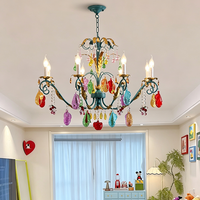 Französischer Murano Farbiger Eisen-Vintage-Hochzeitsdekor Pendelleuchte Luxuriöser Glas-Kristall-Kerzenleuchter für Schlafzimmer Wohnzimmer