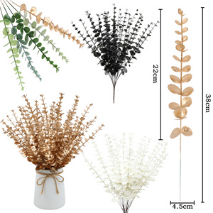 Feuilles d'eucalyptus artificielles à tige unique pour la décoration florale de la maison et des mariages, aménagement de l'agencement, verdure en gros - Product Image 1