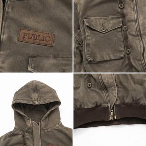 Veste de travail en toile pour homme, style vintage, avec fermeture éclair, patch brodé personnalisé OEM, délavage à la pierre, longueur courte, en coton - Product Image 2