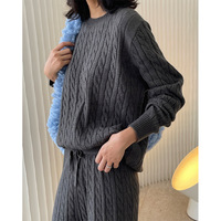 Personnalisé 2022 automne mode fendu pull pantalon épaissi tricoté large jambe pantalon pull deux pièces femmes pull ensembles
