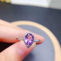 Bague pour femme en argent sterling 925 tendance, grande pierre d'améthyste naturelle, design simple et créatif, coupe unique en forme de poire pour les mariages