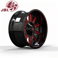 Jantes monobloc forgées tout-terrain à déport profond 18-26 pouces, noir brillant avec accent rouge, rebord riveté, 6 trous, pour camion/SUV