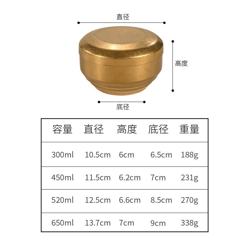 Bol couvert de style coréen avec couvercle (or vintage)
