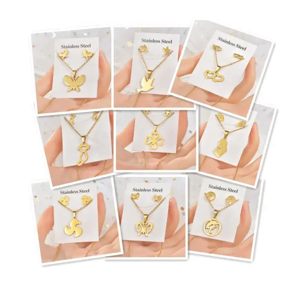 Großhandel Custom Halskette Ohrringe Sets Edelstahl 18 Karat vergoldet/versilbert Kinder Schmuck Set