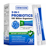 Poudre de probiotiques 3 en 1 avec prébiotiques, enzymes digestives, 100 milliards d'organismes, OEM ODM, qualité alimentaire, complément alimentaire pour la santé digestive