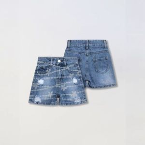 Pantaloncini Casual da ragazza con motivo a fiore <span class=keywords><strong>blu</strong></span> a vita media strappata con frange in stile Boho estivo 3Y-7Y - Product Image 6