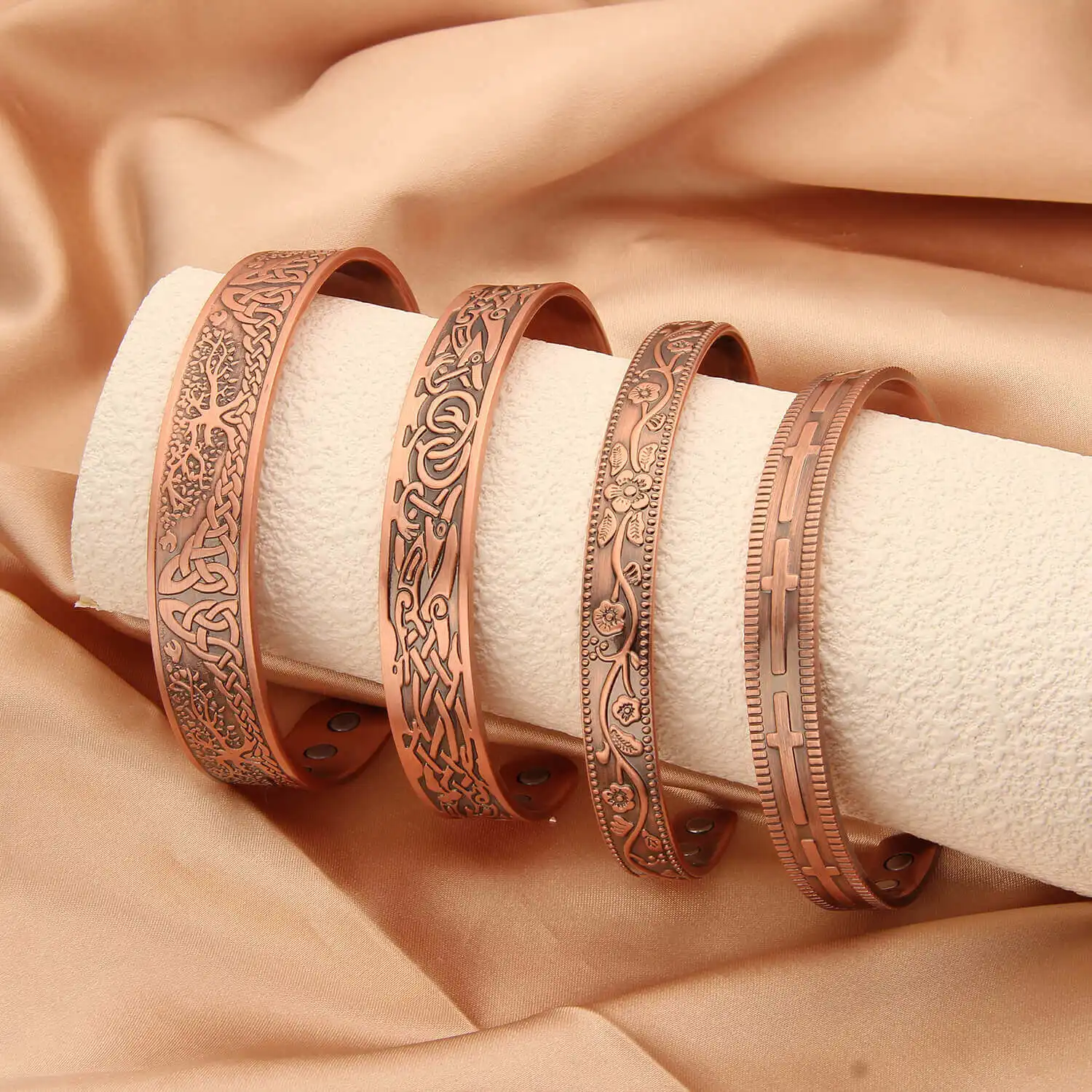 Bracelet zodiaque en cuivre pour l'arthrite croix magnétique bracelets inspirants 99.99% pur blanc plat cuivre Bracelets hommes femmes
