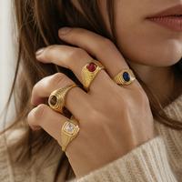 Mylove Maßgefertigter Schmuck Messing 18K Vergoldeter Herzförmiger Roter Tigerauge-Achat Breiter Ring für Männer und Frauen im Vintage-Stil