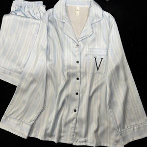 女式冰丝睡衣夏秋季印花性感长袖长裤女童家居服套装 - Product Image 2