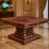 Table basse de luxe en bronze coulé fait main, sculpture antique à découpe creuse, table centrale carrée en métal haut de gamme pour hall d'hôtel