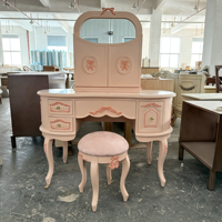 Table de maquillage en bois massif sculpté à la main, style princesse simple, avec tiroirs, pour chambre à coucher, style français crémeux