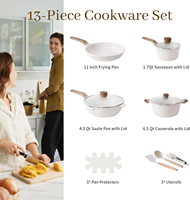 Dreeko Luxury Classic White Granite Non-Stick 13-Piece Cookware Set Aluminium Panci dan Wajan Tahan Oven Kompatibel dengan Induksi