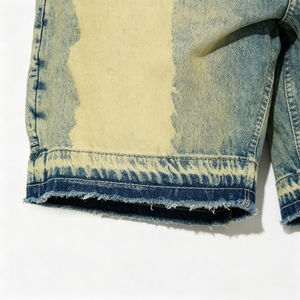 Shorts en jean vintage délavé pour homme, teinte jaune, style charpentier, ourlet brut, streetwear, patchwork délavé, jorts - Product Image 6