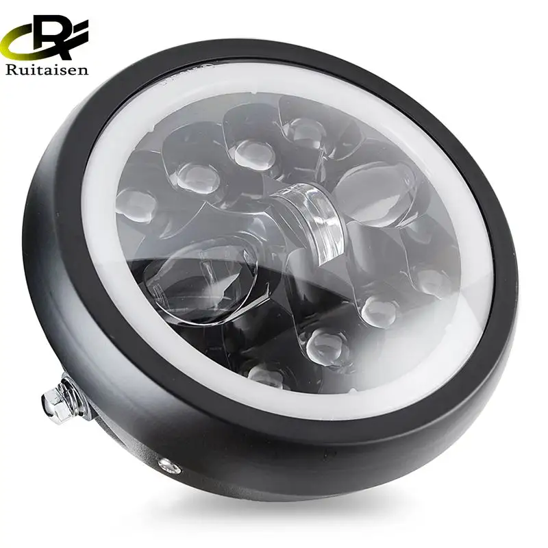 Đèn Pha LED Xe Máy 55W 7.5 Inch Đèn Chiếu Lắp Ráp Chùm Cao/Thấp Cho Softail Cafe Racer Chopper Honda