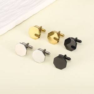 2025 High Quality Men Style Metal Stainless Steel Plain Custom Shiny 18MM <strong>Octagon</strong> <strong>Cufflinks</strong> Blank Cuff Link for Men Luxury - Product Image 2