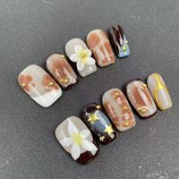 Ongles press-on faits main de haute qualité, vente en gros d'usine, forme cercueil, styles en gel sculpté très prisés pour l'été, réutilisables