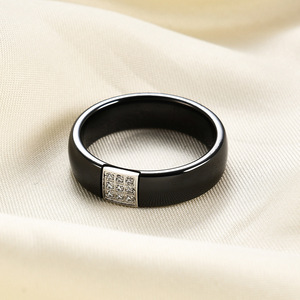 New Fashion <b>Ceramic</b> <b>Ring</b> with Cubic Zirconia Inlaid Grid Design | Creative Black & White <b>Ring</b> for Men and Women - Product Image 2
