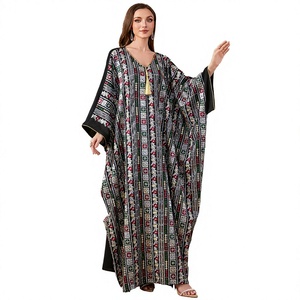 Muslim Women's Black V-Neck Long Sleeve Rayon <b>Abaya</b> Dress with Embroidery Summer/Winter/Autumn Seasons Dubai Style - Product Image 2