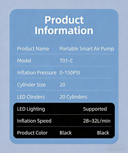 Compresor de Aire Portátil T01, Inflador de Neumáticos con Función de Banco de Energía, 150 PSI, Pantalla LED Digital para Automóviles, Bicicletas, Balones y Juguetes Inflables - Product Image 6