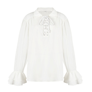 Chemise ample à lacets de couleur unie pour homme, style médiéval, pour spectacle scénique, couleur blanche - Product Image 1