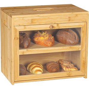 Boîte à pain en bambou double couche avec fenêtre transparente, rangement de cuisine en bois pour le pain - Product Image 4