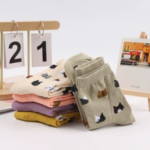 5 cores dos desenhos animados gato jacquard poliéster algodão meias senhoras elegantes extravagantes animais meados de bezerro meias - Product Image 6