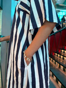 Ensemble coordonné rayé bleu et blanc pour femmes, coupe décontractée, tenue décontractée en deux pièces - Product Image 5
