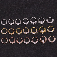 Anting-anting lingkaran zircon, cincin hidung, perhiasan tindik, perhiasan tubuh helix cartilage tragus, berlapis emas kuningan, untuk pernikahan