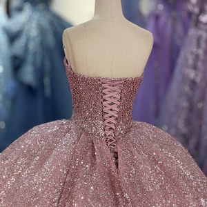 ชุดราตรีงาน Quinceanera แบบคอเรือประดับเลื่อมมุกสีถั่วแดงสุดหรู 6979 แบบสำหรับผู้หญิง - Product Image 6