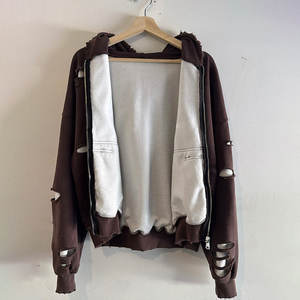 Новинка Huili: Зимние хлопковые худи оверсайз из плотного материала для мужчин, винтажные, с эффектом потертости, на молнии, с эффектом состаривания - Product Image 3