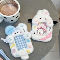 Porte-clés personnalisé en peluche pour cartes d'identité, cartes de bus, avec breloque lapin ou chat moelleux, cadeau Kawaii pour enfants, adolescents et fans de K-pop