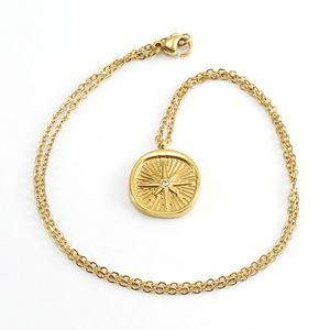 Luxury Style 18K Gold PVD Plated Stainless Steel Vintage Eight Pointed Star Crystal Pendant Necklace for Women - Product Image 4