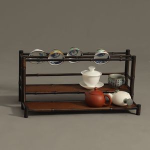 Support de rangement pour thé en bambou violet fait à la main avec porte-tasses pour accessoires de service à thé Kung Fu - Product Image 1