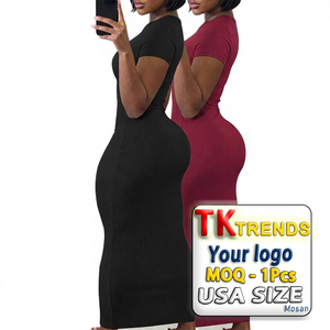 Nuevo Vestido Largo Sexy Ajustado de Cuello Redondo y Color Sólido para <span class=keywords><strong>Mujer</strong></span>, Estilo Europeo Americano, de Verano, Tejido de Poliéster Elástico - Product Image 1