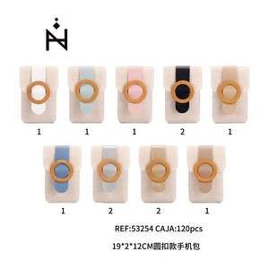 Sac de téléphone à boucle ronde 19x2x12cm en toile avec anneau en bois pour femme, accessoire de mode - Product Image 3