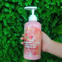 Gel Douche Exfoliant aux Particules de Fraise et de Pépins de Pêche 500ml pour Femmes Tous Types de Peau Hydratant Lissant Éclatant