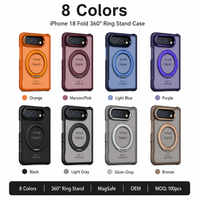 Étui magnétique pour iPhone 18 Fold, 8 couleurs, support anneau rotatif à 360 degrés, dos transparent, protection de la charnière, antichoc, fin et léger