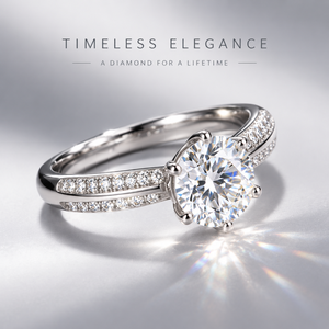 1 Carat Round Brilliant Cut Moissanite <b>Solitaire</b> <b>Ring</b> for Women S925 Sterling <b>Silver</b> 14K White Gold Plated Double Row Paved - Product Image 3