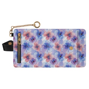 Fashion Ink Flower Custom Print Slim Girls Small Short Wallet PU <b>Leather</b> Zipper Closure Card Holder Women Purse with <b>Key</b> <b>Chain</b> - Product Image 2