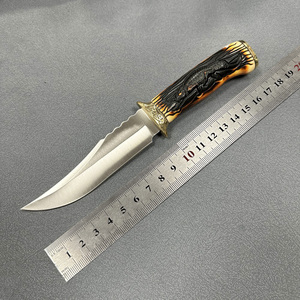 Dao cắm trại lưỡi dao đánh bóng satin cao cấp bán buôn, cán giả nai, dao chiến thuật, dao săn bắn cao cấp kèm bao da - Product Image 6