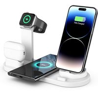 Station de charge sans fil rapide 15W, rotative à 360°, organiseur de bureau 4-en-1 pour smartphone + montre connectée + écouteurs TWS, 3 charges simultanées