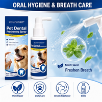 Spray Rafraîchissant Dentaire Quotidien Zourunan pour Animaux – Soin Buccal, Désodorisant pour Chiens et Chats, Brume de Toilettage 60ml Saveur Menthe OEM