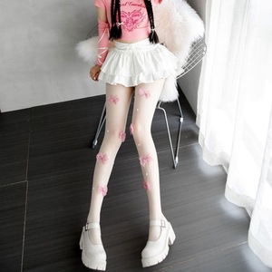 Japanese Style Bow Pattern Sheer Pantyhose Women 0D Ultra Thin Nylon Mid Calf <b>Socks</b> White <b>Black</b> Core Spun Silk - Product Image 2