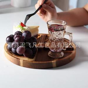 Acacia Wood Divided <b>Tray</b> Round Solid Wood Dessert <b>Snack</b> <b>Tray</b> For Afternoon Tea Serving - Product Image 1