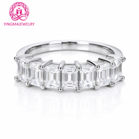 Bague de Fiançailles et de Mariage Demi-Éternité en Argent Sterling 925 avec Moissanite Taille Émeraude 3x4mm Couleur D, Artisanat Exquis